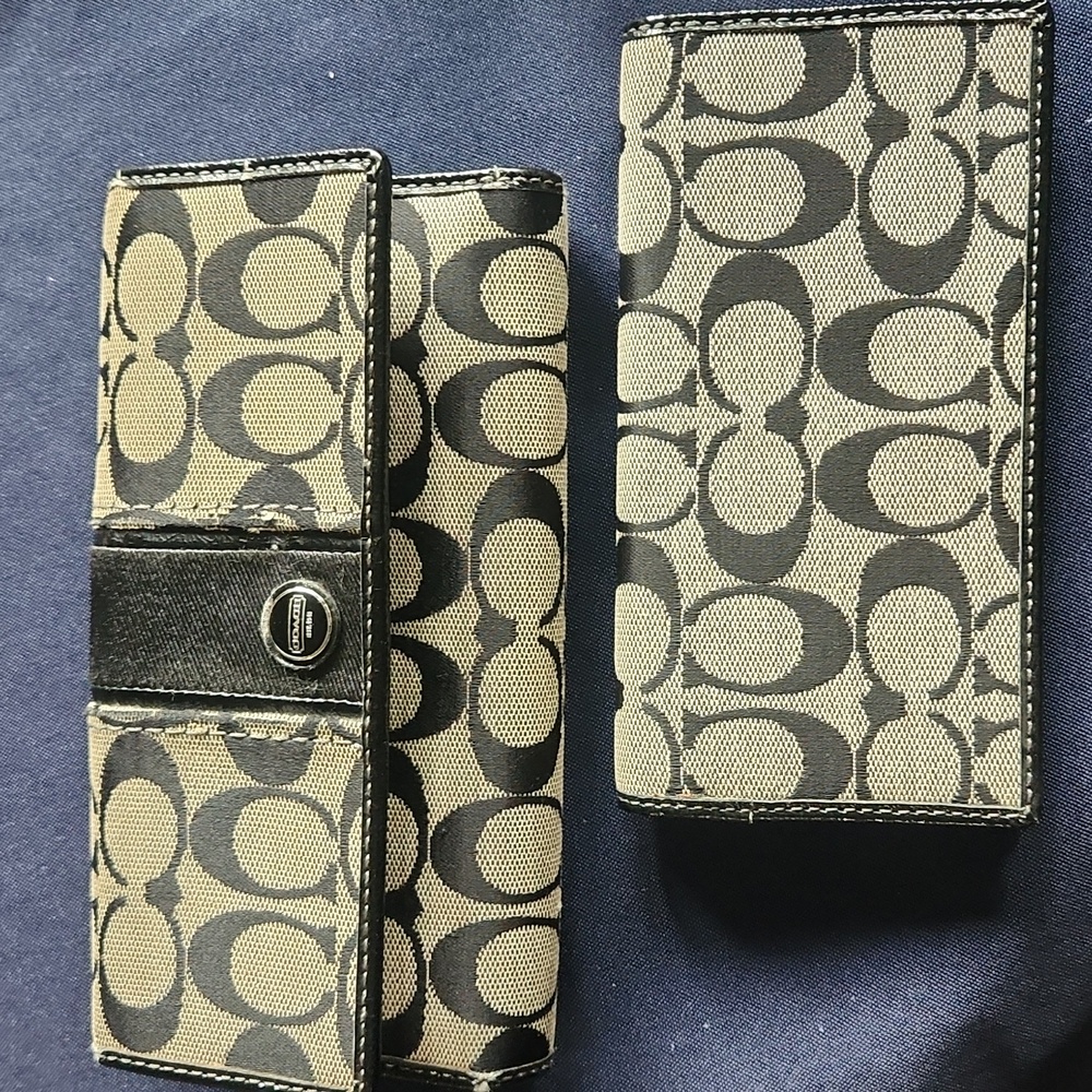Coach Vintage y2k Legacy‎ Signature Logo Canvas Leather Check cover Wallet Black
